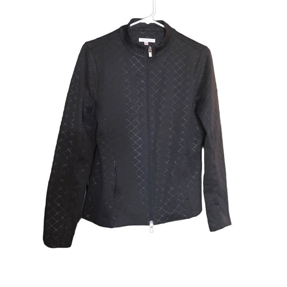 Peter Millar Womens Full Zip Jacket M Black Diamond Embossed Travel Friendly